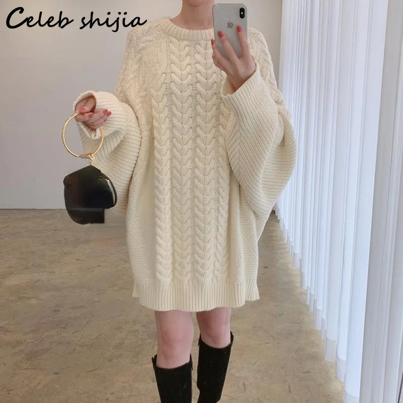 

Apricot Knitted Jumper Women Oversized 2023 Autumn Winter O-neck Long-sleeve Sweater Women Korean Chic Streetwear Pullover