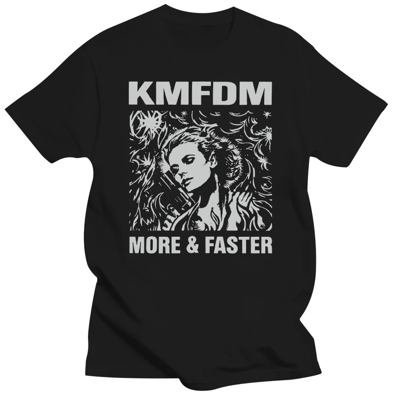 Новая Черная футболка Kmfdm More & Faster с излишней силой, 100% хлопок, мужская и женская футболка, футболки на заказ 2018 Новая Черная футболка Kmfdm More & Faster с излишней силой, 100% хлопок, мужская и женская футболка, футболки на заказ 2018