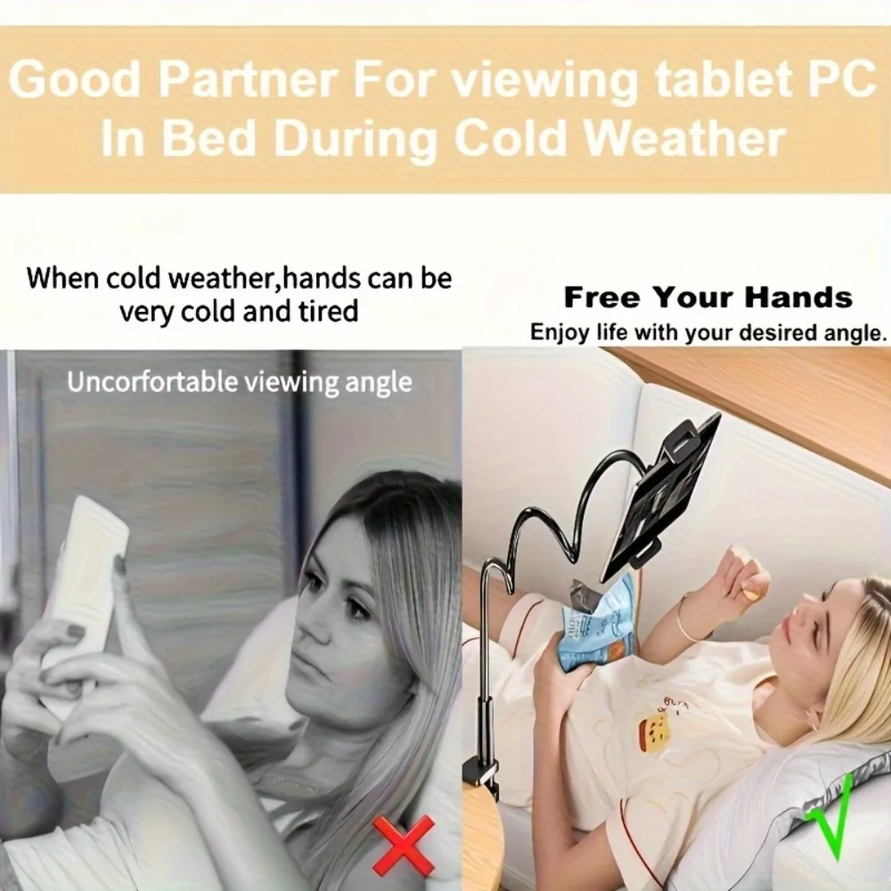 Thickened Flexible Arm Goose Neck Tablet Stand,1pc Tablet and Phone Holder,Suitable for Bed, Bedside, Desk, Bed Headboard, Table