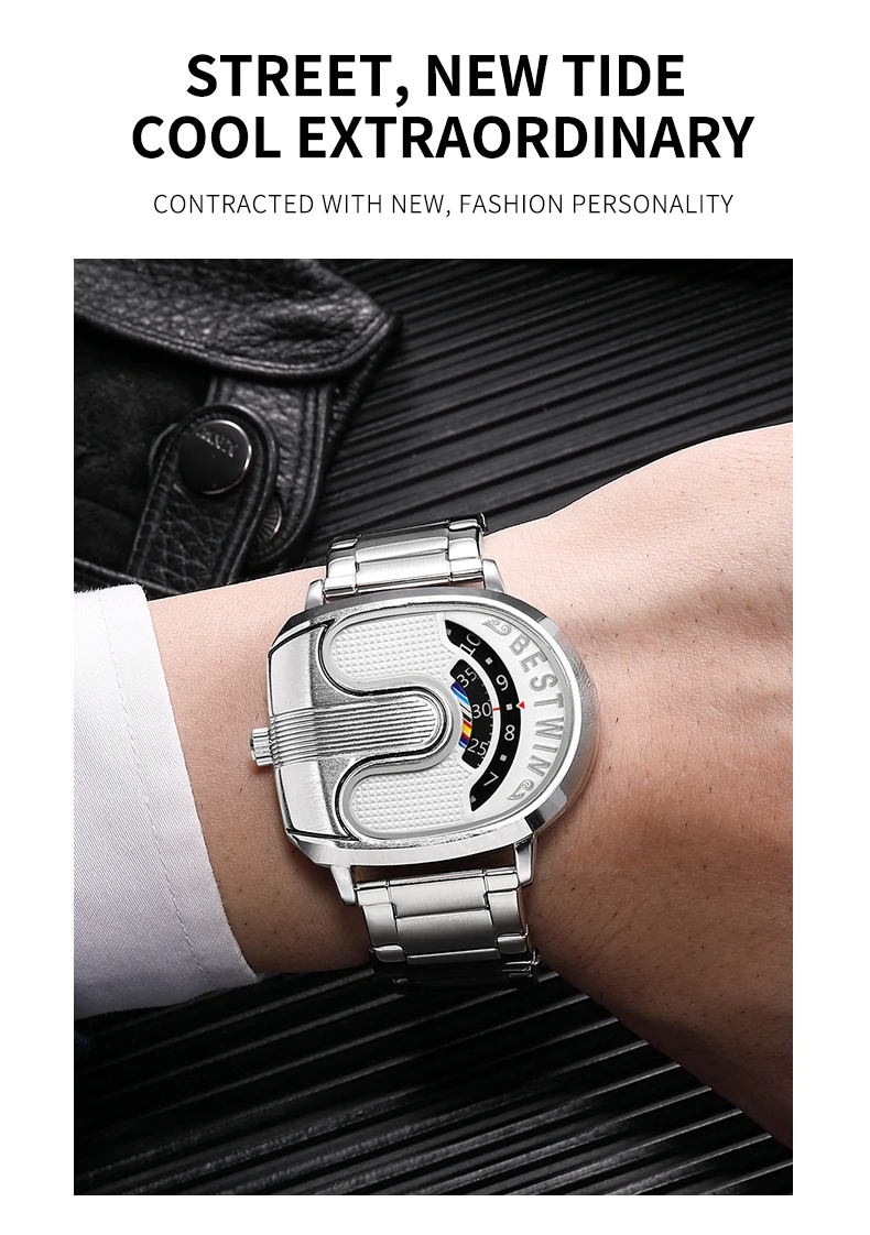 Creative Large Dial Personality Watches for Men BESTWIN Gold U-Shape Fashion Mens Watch Trend Reloj Hombre Lujo Alta Gama 2024
