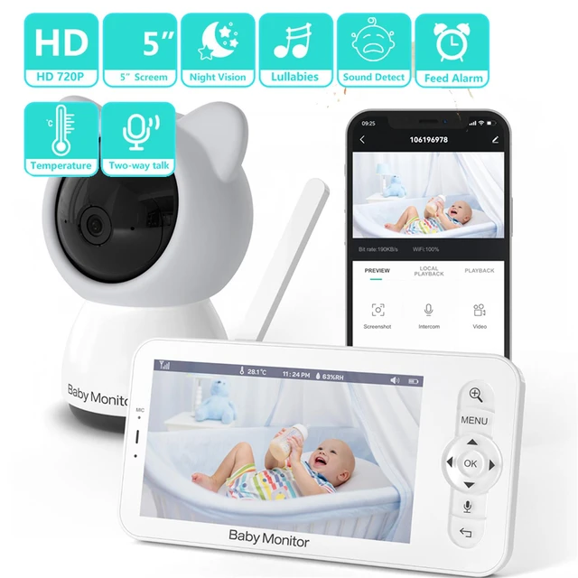 Baby Monitor Babyphone Video Baby Camera Bebe Nanny HD 5 Inch LCD Two Way  Talk PTZ Lullabies for New Born Smart Baby Monitor - AliExpress