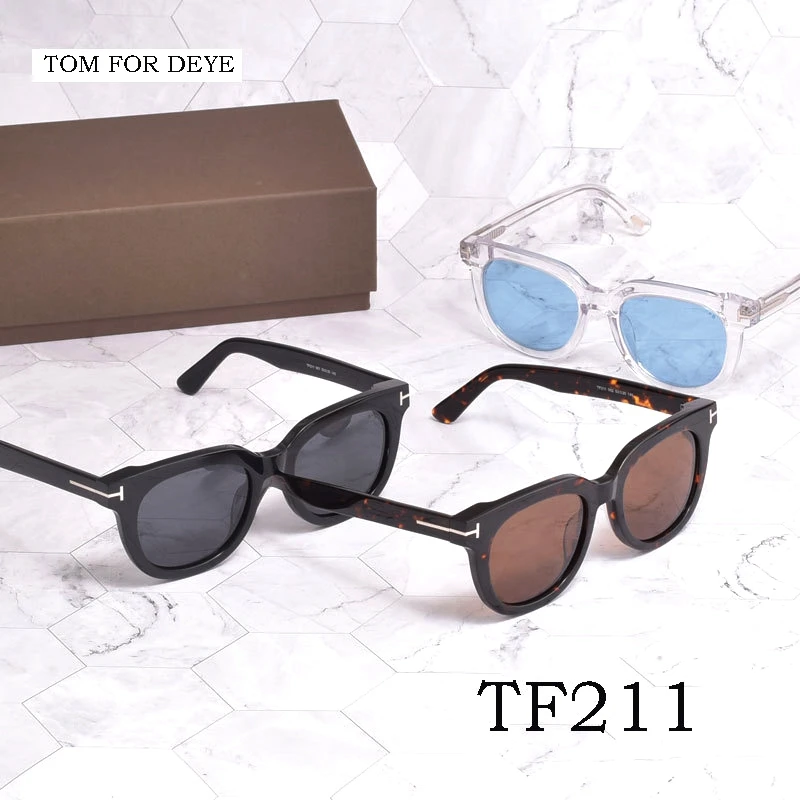 

TF211 Sunglasses Polarizing Lens Man Luxury Brand Designer TOM Sun Glasses Woman Vintage Big Size Acetate Frame Driver Goggles