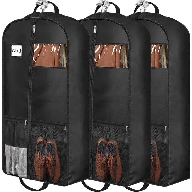 Travel Suit Bag with Zipper Closure Gusseted Hanging Clothes Storage Organizer and Pocket for Shirts Coats Dresses