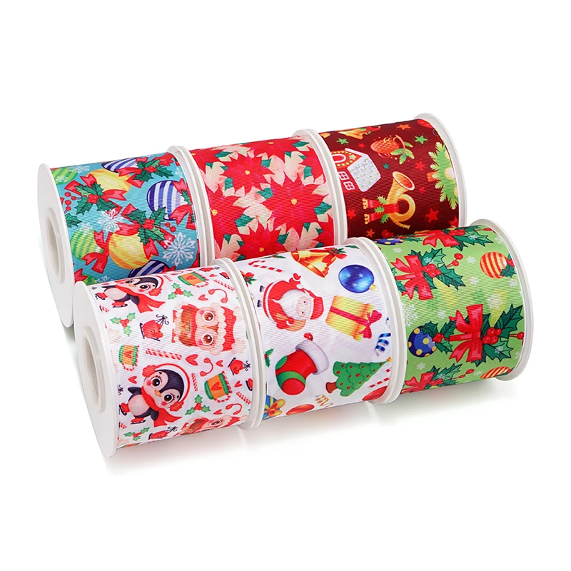 12 Rouleaux De Ruban Cadeau Noël - Motifs Flocons, Père Noël - 60 M, 1.9 Cm - Satin Gros-Grain Pour Déco & Emballage