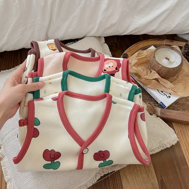 따뜻한 양털로 겨울 아기 조끼, 귀여운 만화 꽃 유아 코트 의류
