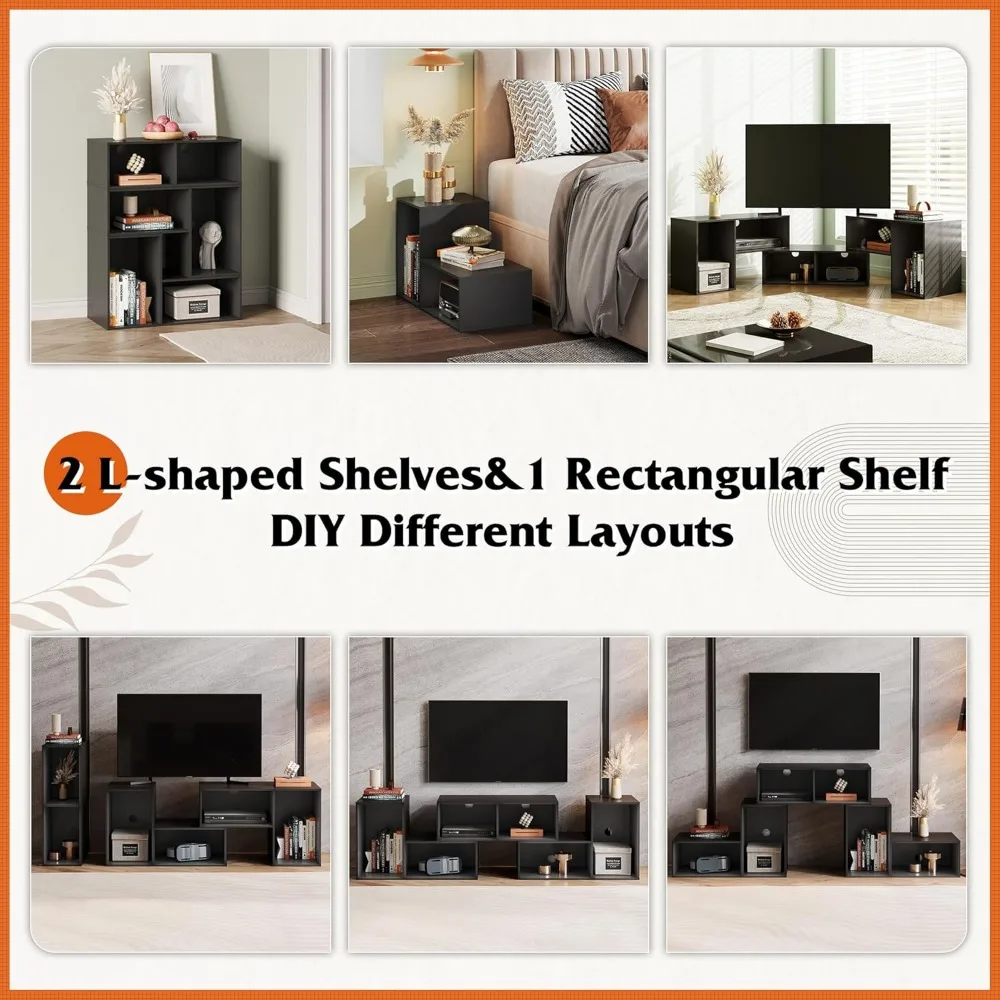 TV Stand, Deformable TV Stand with LED Strip, Modern Entertainment Center, Gaming Media 3 Pieces Console Cabinet 6