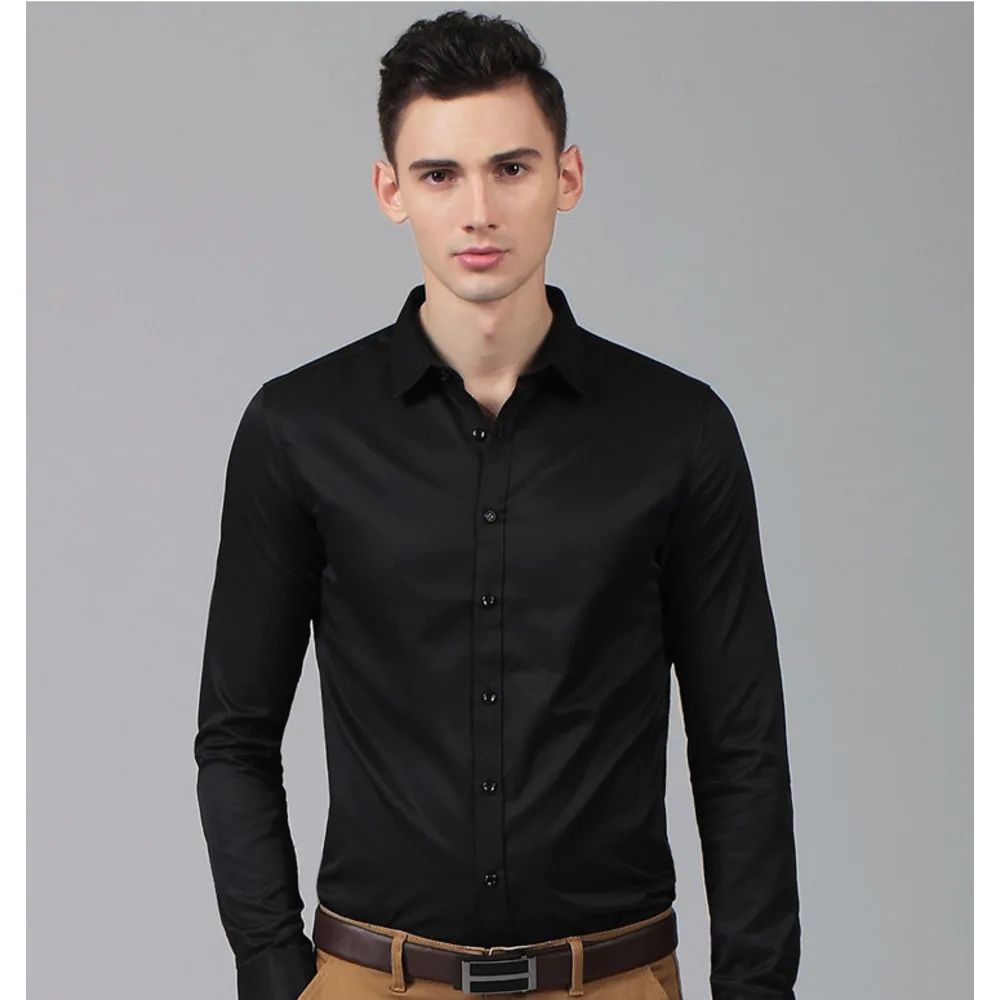 Nuova versione coreana a maniche lunghe slim fi tinta unita non stirabile da lavoro professionale per ragazzi da uomo_voghion.com