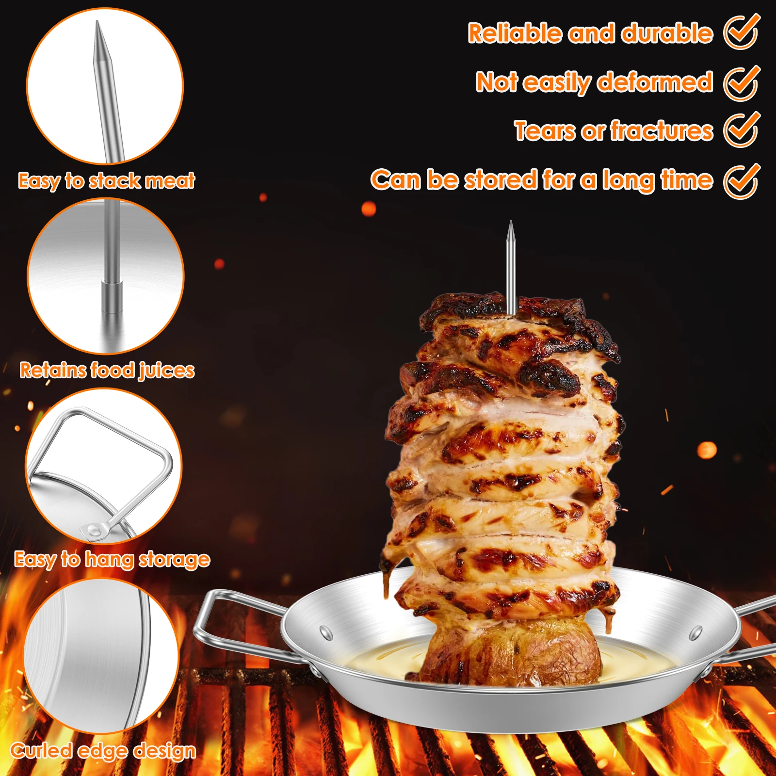 Grigia Per Cosce E Ali Di Pollo In Acciaio Inossidabile - 2 Pezzi Pieghevoli, Per Barbecue O Forno