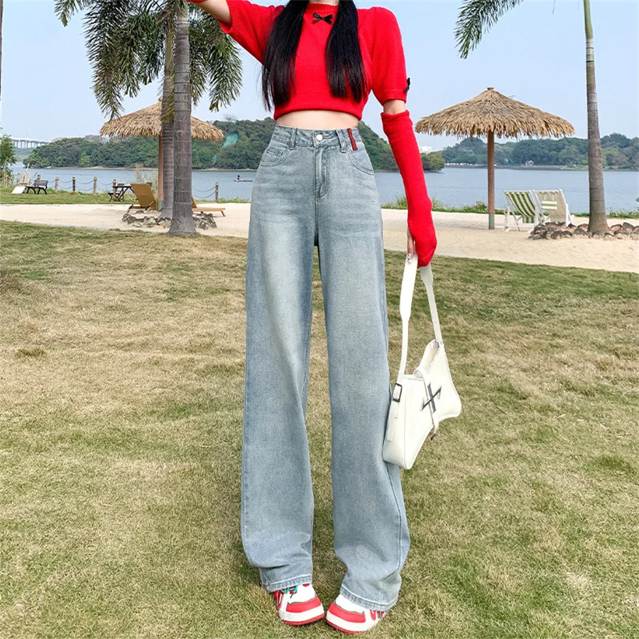 Embroidery Velvet Lined Wide Leg Jeans Winter Design Casual High Waist Baggy Straight Vaqueros Korea New Warm Woman Denim Pants