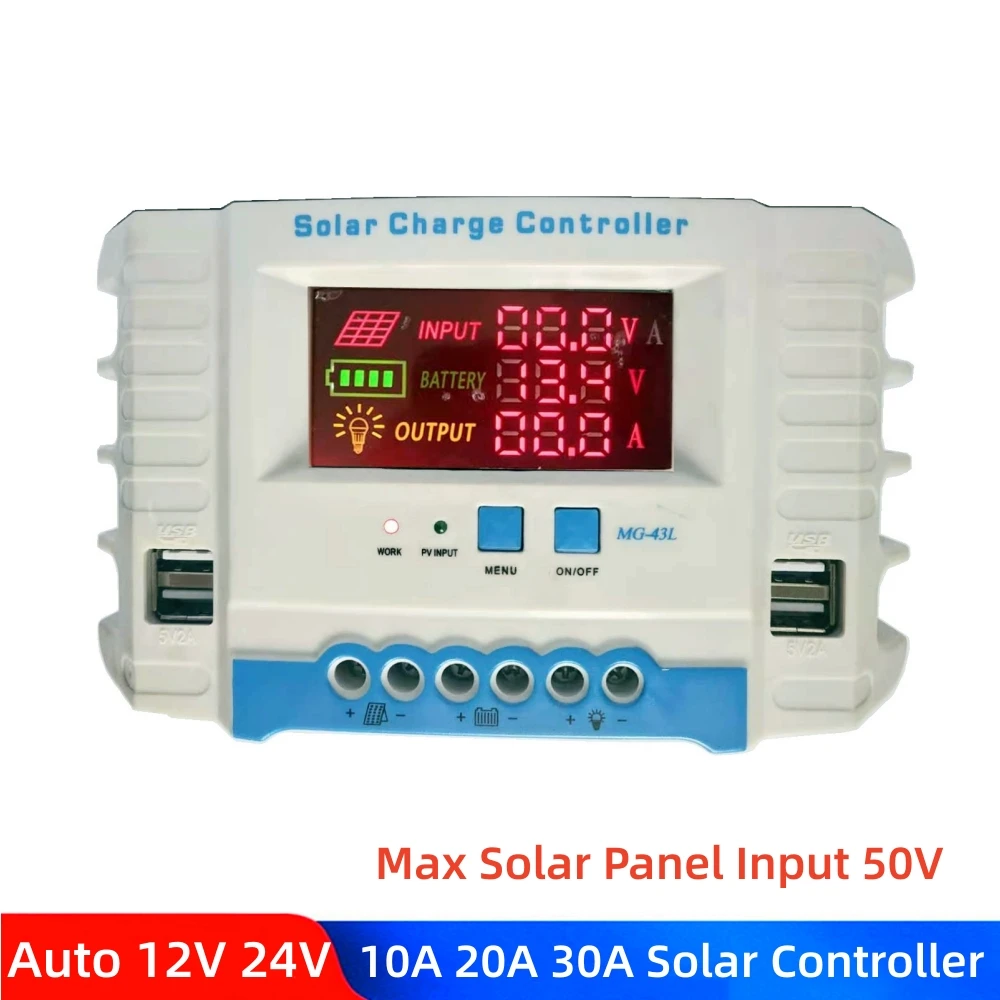 

10A 20A 30A 40A Solar Charge Controller 12V 24V 50VDC PV PWM Charging Regulator For 100W 200W 300W 400W 500W Solar Panel