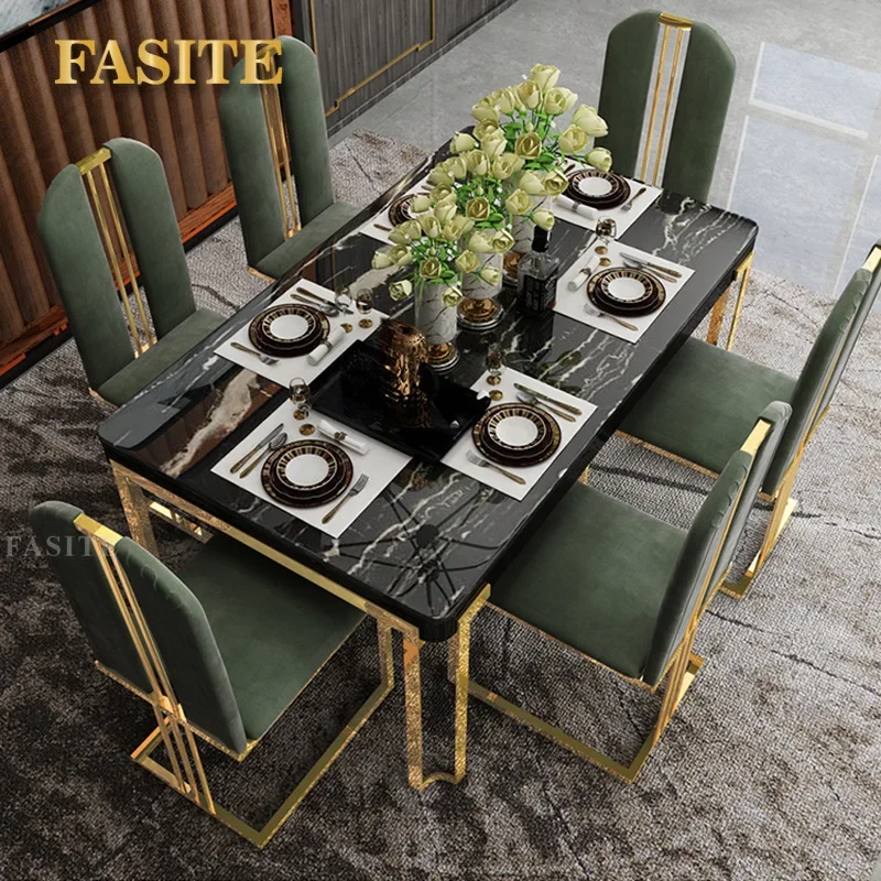 Light Luxury Dining Set 6 Chairs With Modern Table For Large Apartment Home Furniture Exotic Accessories High-End Restaurant