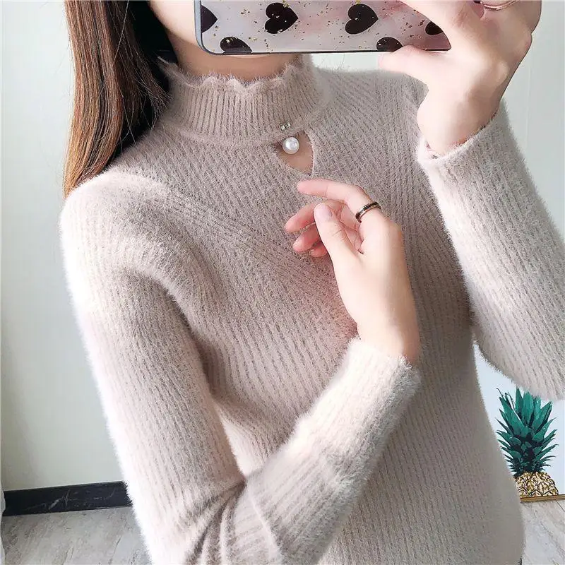 Description Picture 4 of itemHalf high neck sweater women's Korean version with autumn and winter pendant as the base slim fit and versatile knitted top