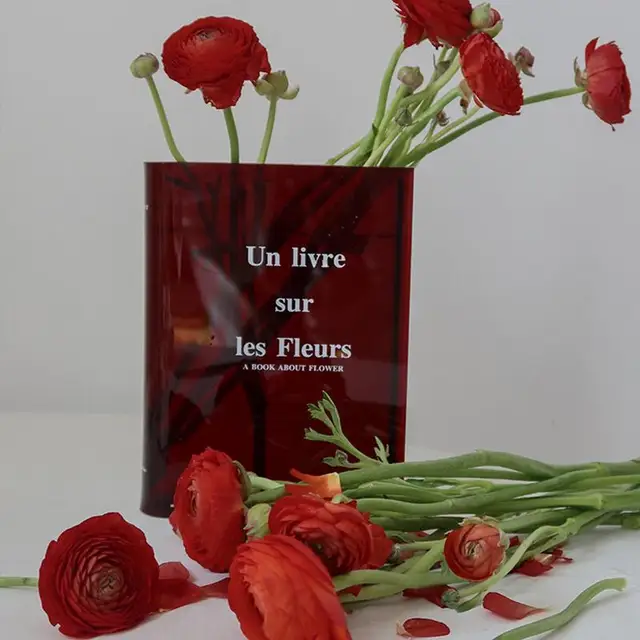 Clear Book Váza, Flower Váza Virágokhoz, Aranyos Könyvespolc Dekoráció A Virágrendezéshez - Image 3