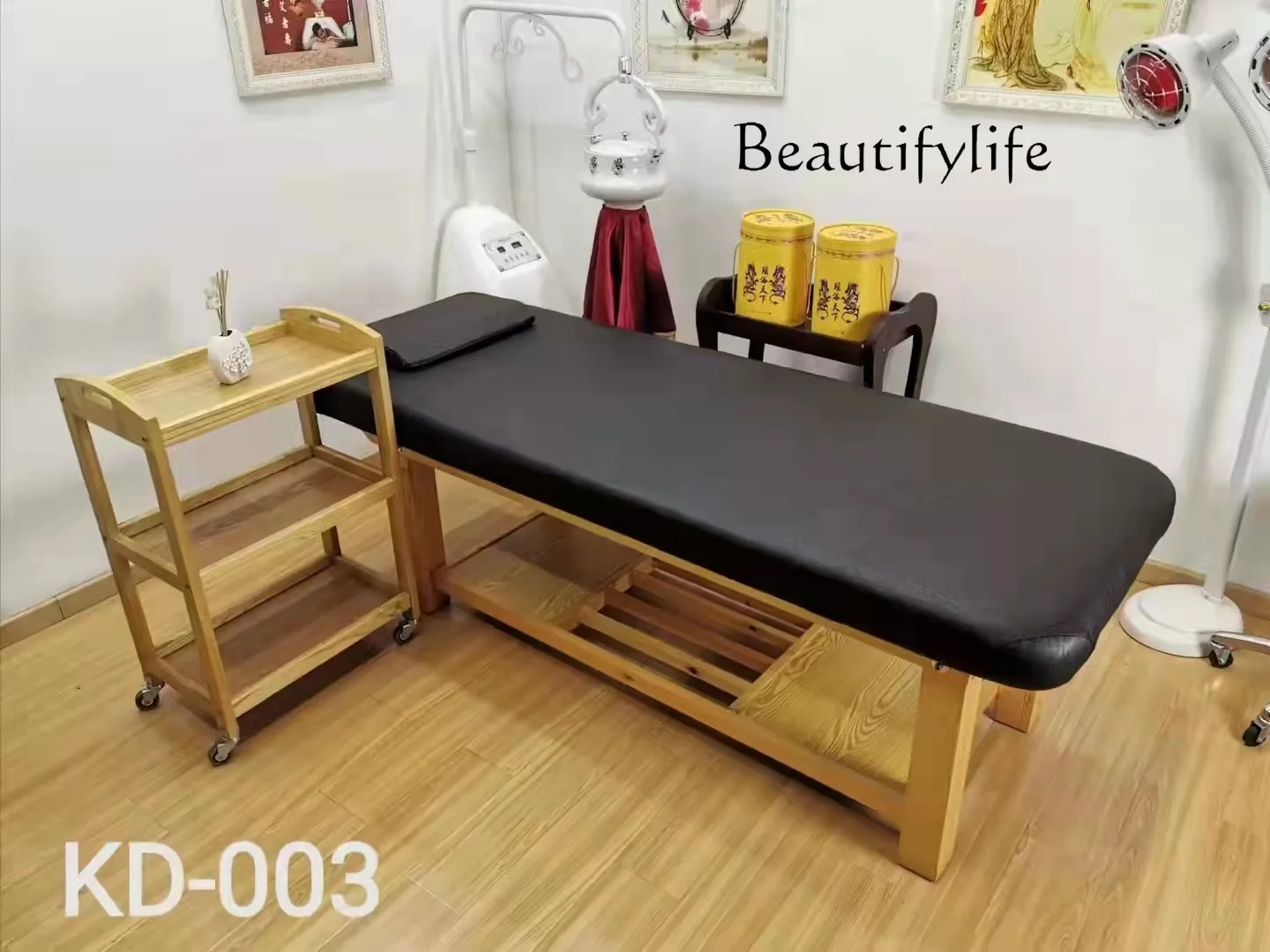 Solid Wood Beauty Salon Dedicated Massage Therapy Bed Household Massage with Hole Tattoo Embroidery Massage Bed