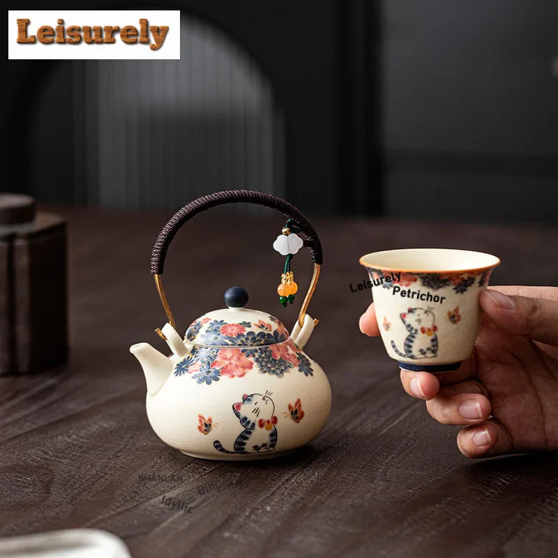 Mineral Rocks White Little Cat Tea Set Complete Set Vintage Tea Ceremony Set Teapot and Tea Cup Set Chinese Tea Set Collection