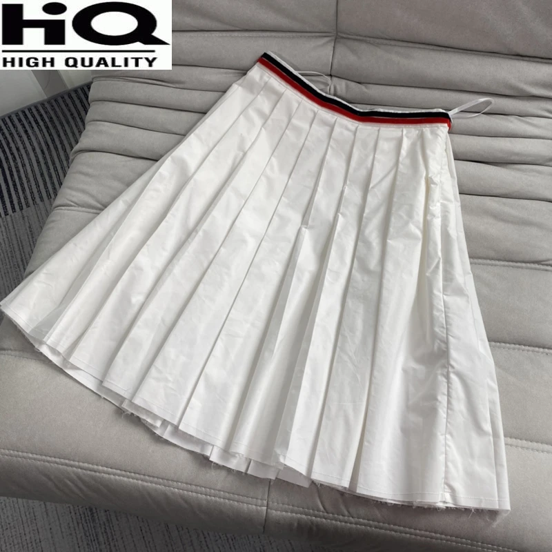 

Women Summer New Embroidery Letter Contrast Color High Waist Pleated Skirt