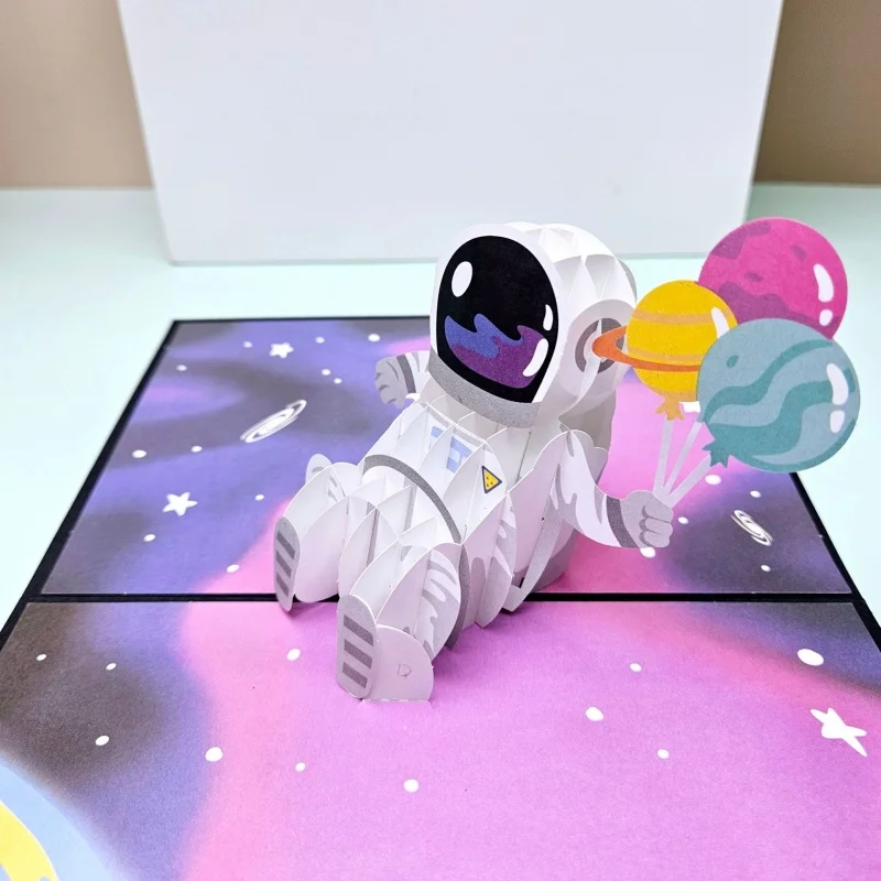 3D Space Astronaut Greeting Card Astronaut Planet Star Rocket Birthday Paper Cards Congratulations Children's Day Father Day greeting cards