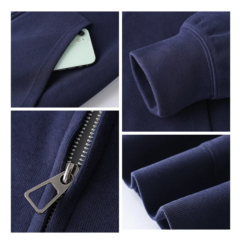 Thickened Cerulean Blue Hooded Sweatshirt Jacket For Women Spring/autumn Zip-up Cardigan Top Winter Oversize Navy Blue Top