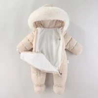 Winter Newborn Baby Girl Clothes Thicken Baby Romper With Gloves Warm Baby Jumpsuit Hooded Plus Velvet Children's Clothing 0-18M 2