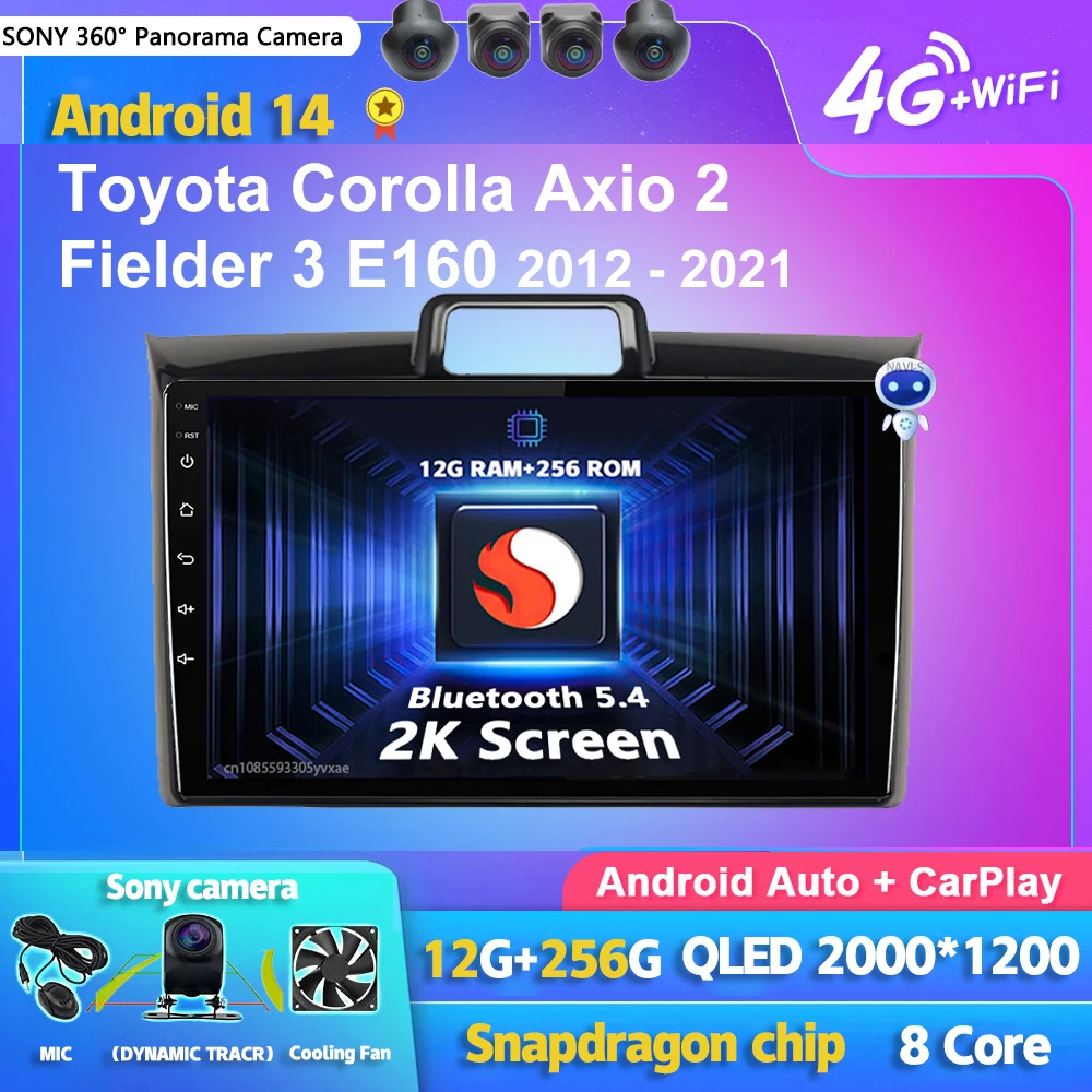 

Автомагнитола Carplay на Android 14, автомобильный экран, мультимедийный плеер для Toyota Corolla Axio 2 Fielder 3 E160 2012-2021, стерео головное устройство