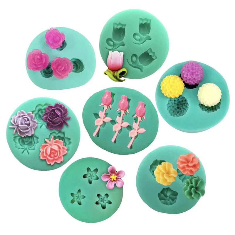 6 Pack Fondant Molds, Mini Flower Mold Butterfly Molds Leaf Mold, Rose Clay  Molds Pink Polymer Clay Molds, Non-stick Silicone Molds for Cake