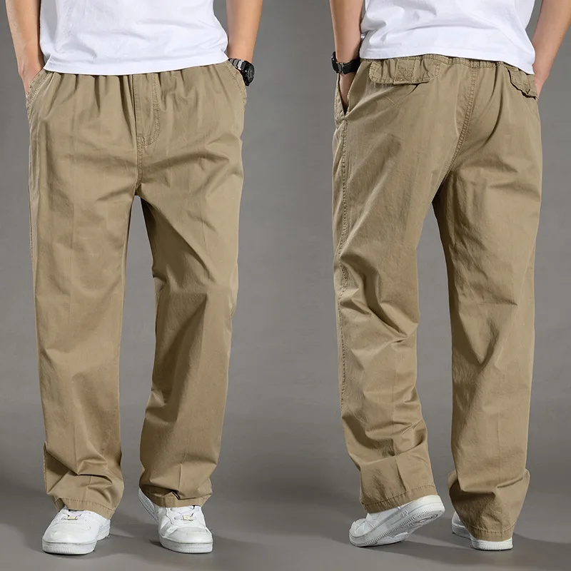 Men Cargo Pants Cotton Joggers Straight Loose Elastic Pleasure Pants Outdoor Hiking Fishing Climbing Sport Trousers Plus Size6XL