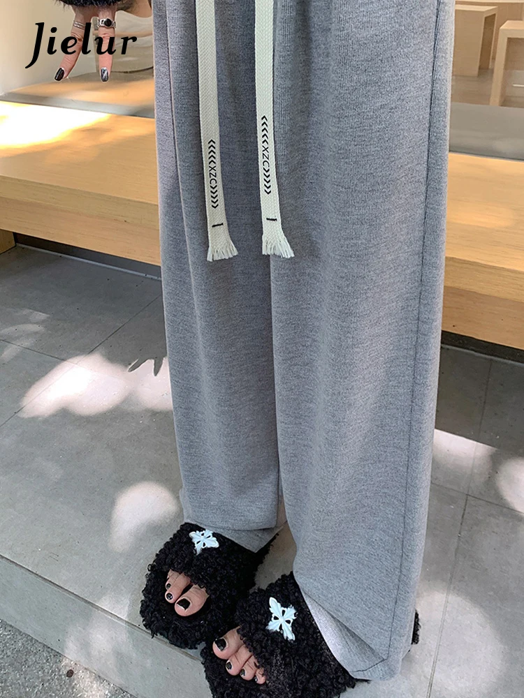 Jielur Autumn Oatmeal Loose Women's Pants Fashion Wide Leg Pants Thick Casual Straight Knitted New Simple Chic Female Trousers