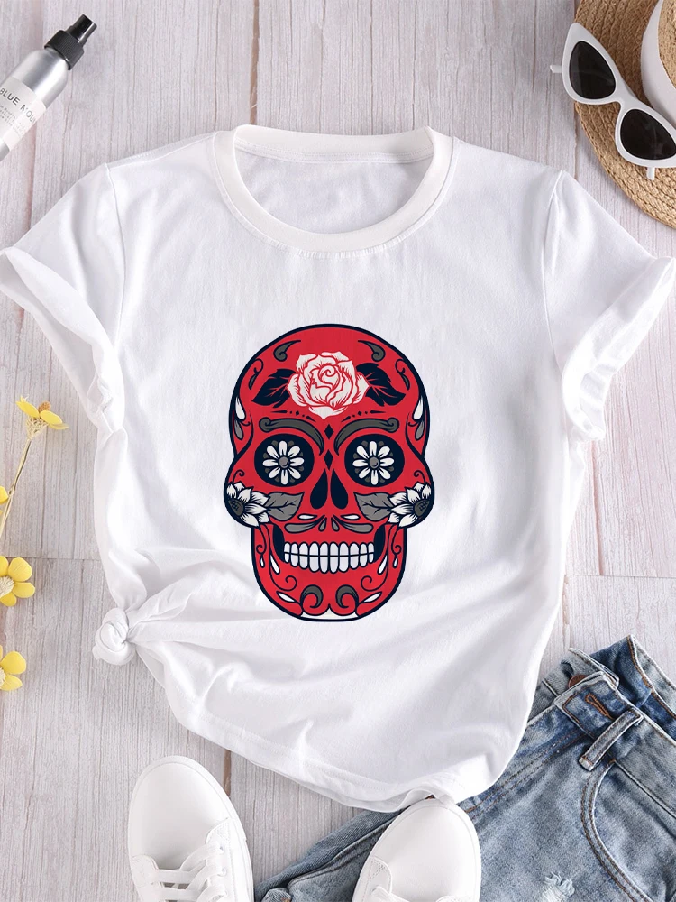 2022 Skull Print Fashion Anime T shirt Women Graphic T shirt Harajuku Kawaii Woman T shirts Short Sleeve Femme Tops Tees jujutsu kaisen t shirts anime 3d print streetwear men women harajuku cosplay oversized t shirt fashion tees tops clothing unisex