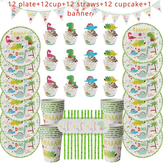 Safari Birthday Party Decoration Disposable Tableware Set Safari Dinosaur Party 1st Birthday Boy Baby Shower Supplies