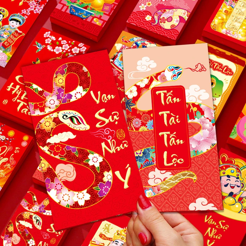 6Pcs Creative Vietnamese Red Envelopes New Year Red Pocket Money Packing Bag Hongbao Spring Festival Packets Decoration