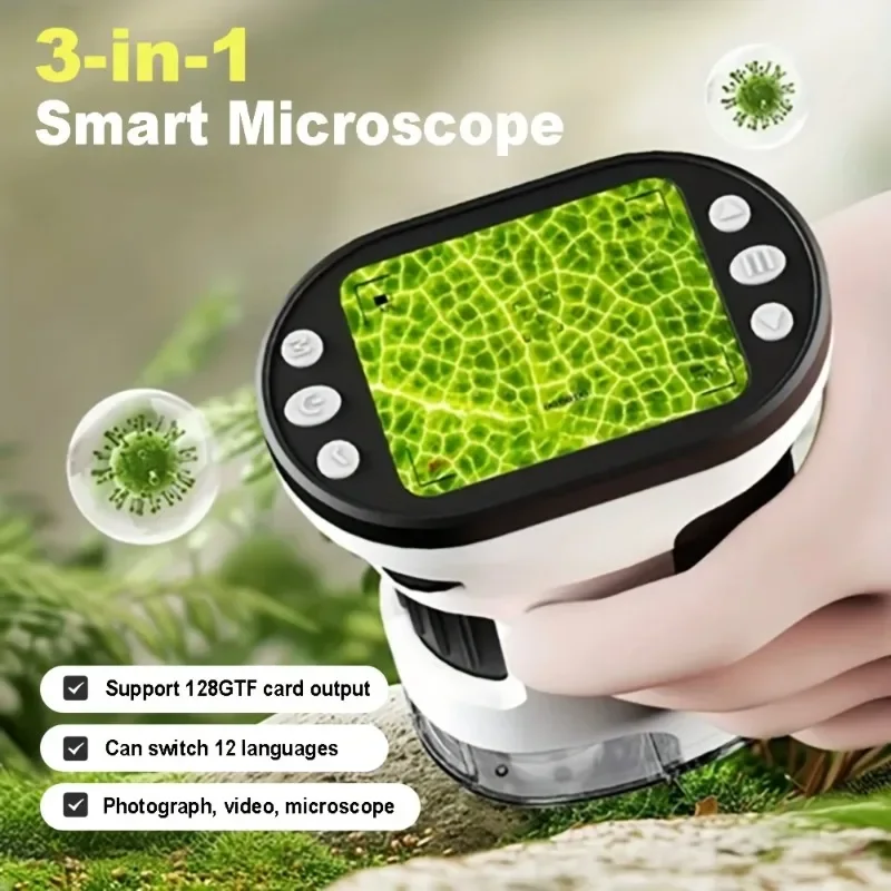 어린이를 위한 디지털 현미경 LED 조명 비디오 사진 촬영 기능이 있는 휴대용 휴대용 돋보기 카메라 교육용 장난감으로 사용할 수 있습니다
