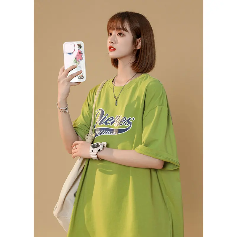 

Girls Neutral Wind 2023 Summer New Loose Student Short Sleeve Men's Women's Casual Solid Color Alphabet T-shirt Klein Blue White