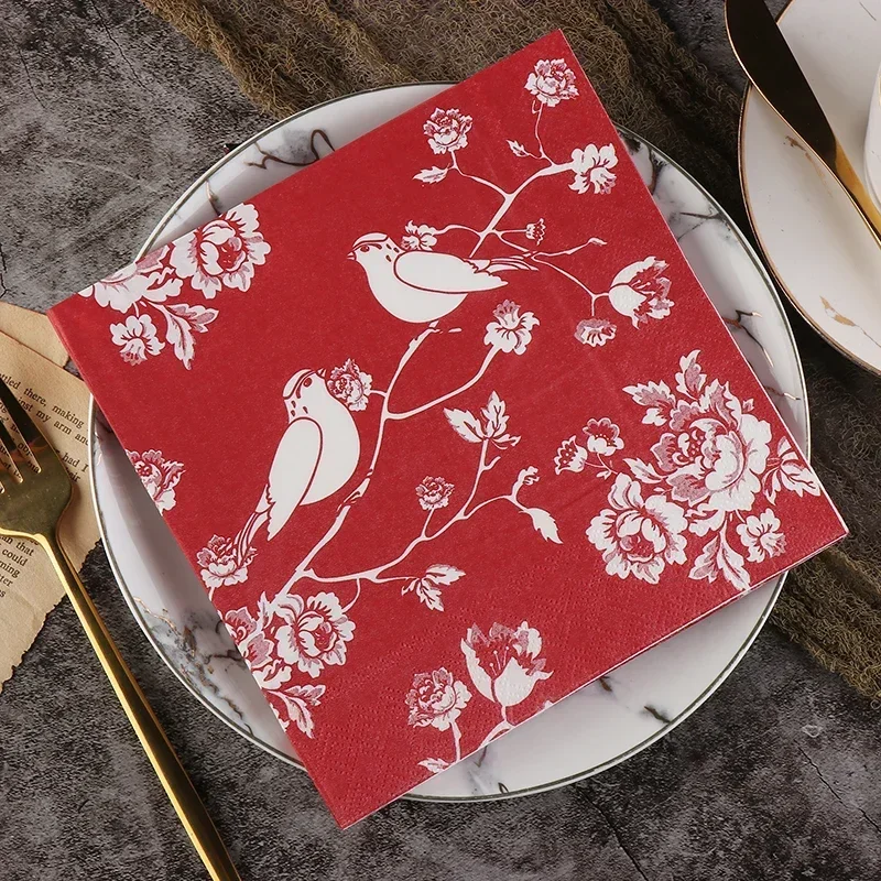 Hot Red Chinese Colourful Napkins Printed Paper Napkin Wedding Hotel Tissue Birthday Party Decoration Disposable Colorful Papel