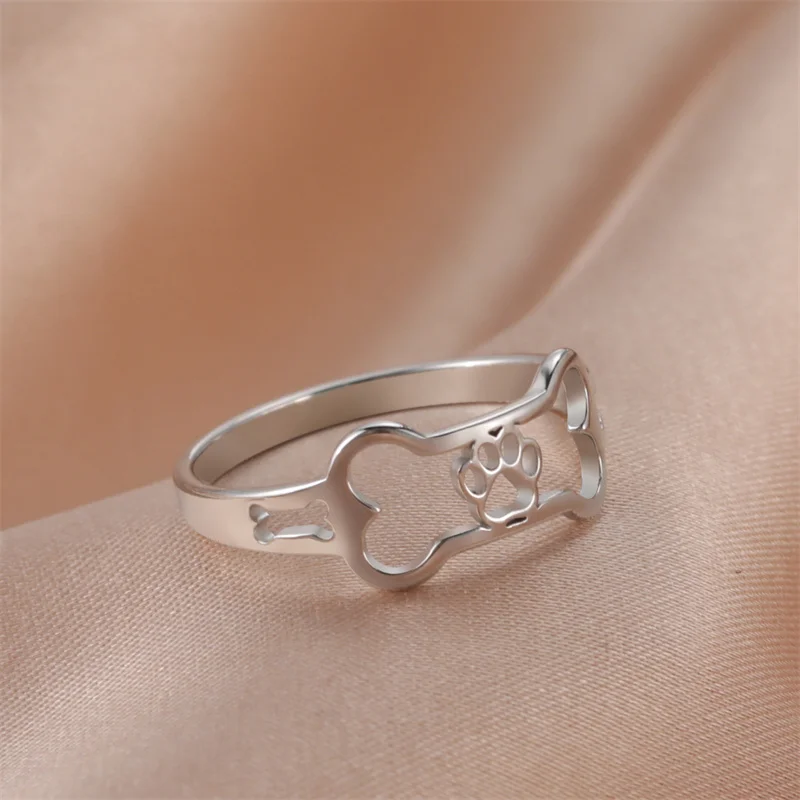 Minimalist Rings Dog Bone Paw Girls Gold Color Stainless Steel Ring Women's - PeticaDeals