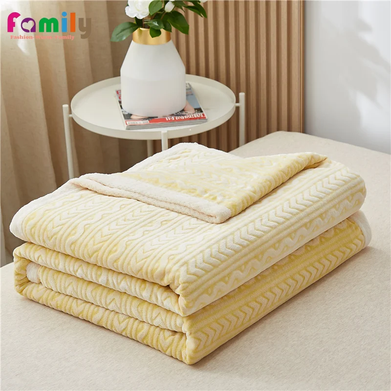 

Solid Milk Velvet Blankets, Fleece Throw Blanket, Soft Travel Striped Bedspread Plush Cover Sofa Warm Queen King Bed 8 Colors