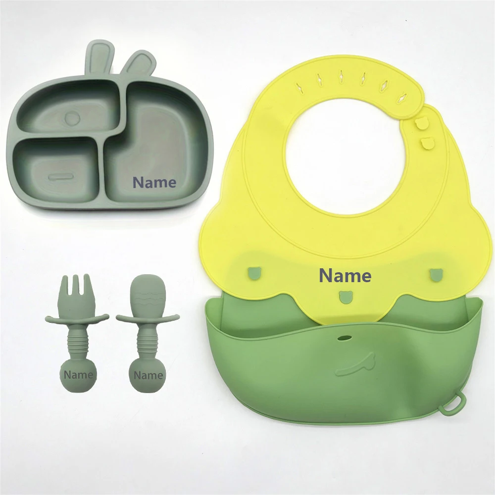Silicone Tableware Set Waterproof and Easy to Clean Free Name Engraving Creative Gifts Customized for Babies