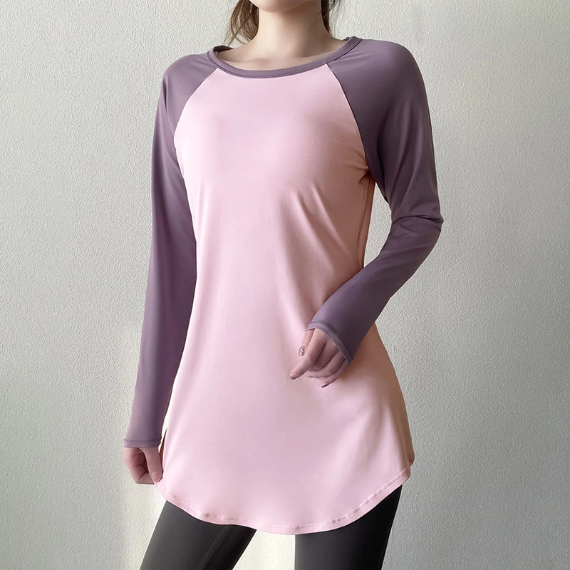 -Long sleeve t-shirt for women, yoga clothing, sports shirt, fitness shirt, running sportswear, athletic wear, dual color