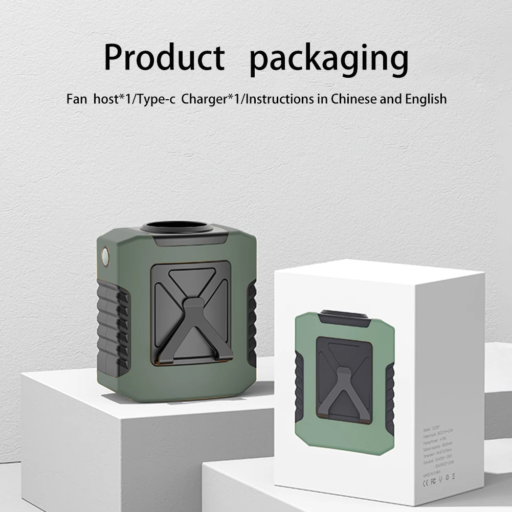 8000mAh Hanging Neck Fan with Power Bank Strong Airflow Cooling Fan 4 Speed Outdoor Electric Fan for Camping Traveling Hiking