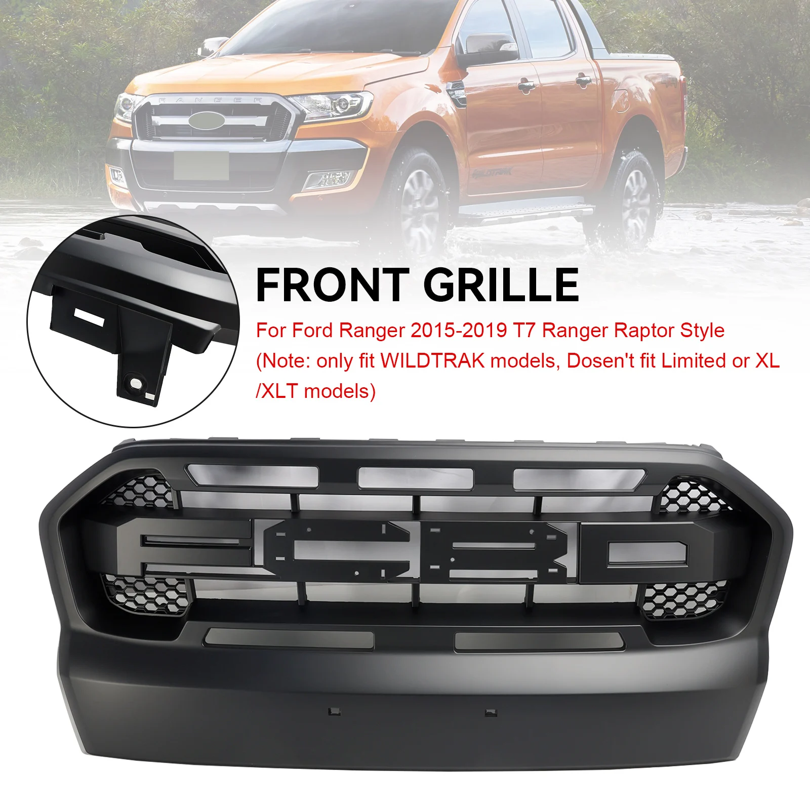 Matt Black Ranger Raptor Style Front Bumper Grill Fit for Ford Ranger ...