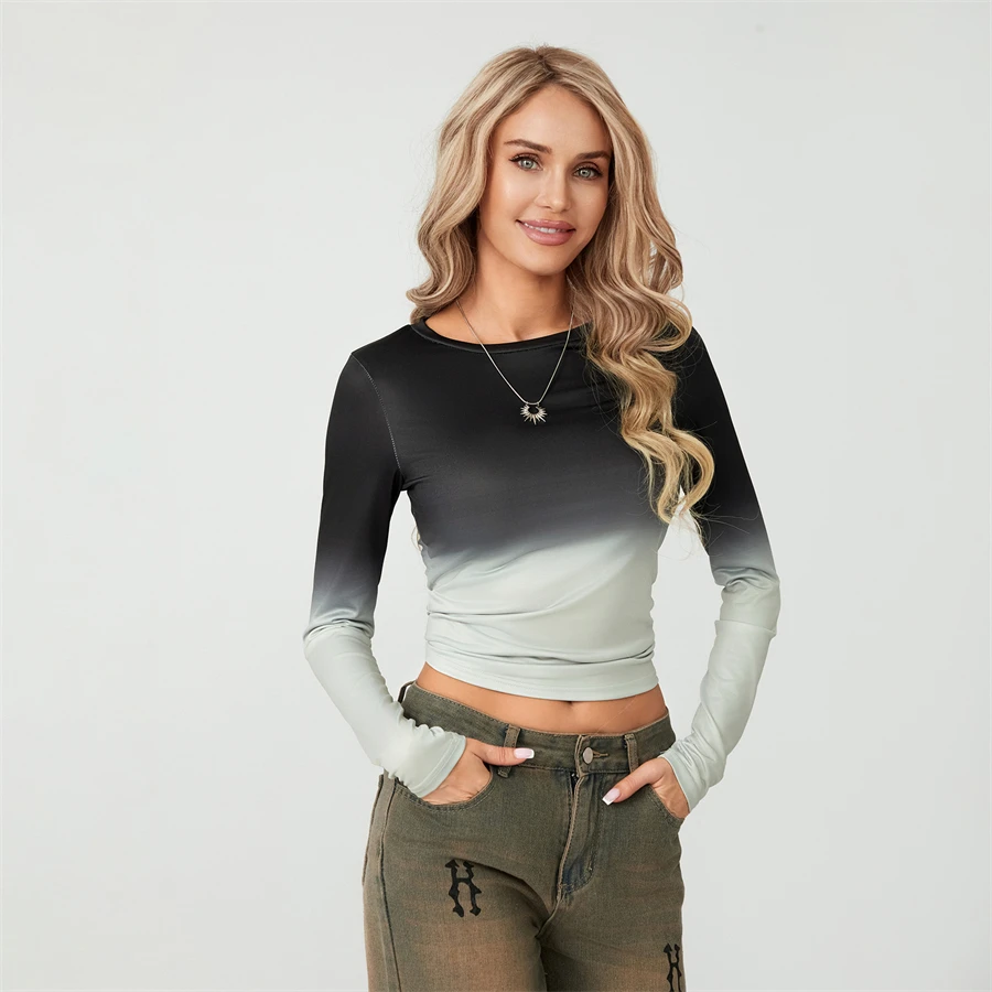 Camisetas básicas de Color liso para mujer, camisetas informales de manga larga, jerséis ajustados para otoño y primaver