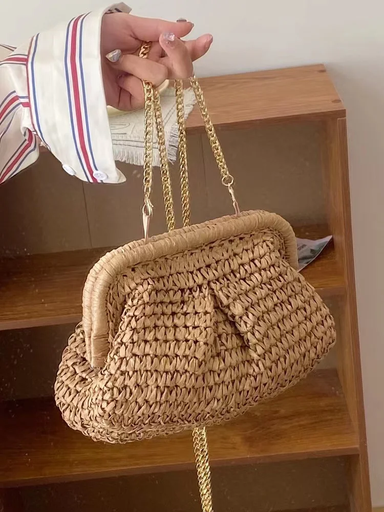 

Женская плетеная Сумка через плечо, из ротанга, с цепочкой