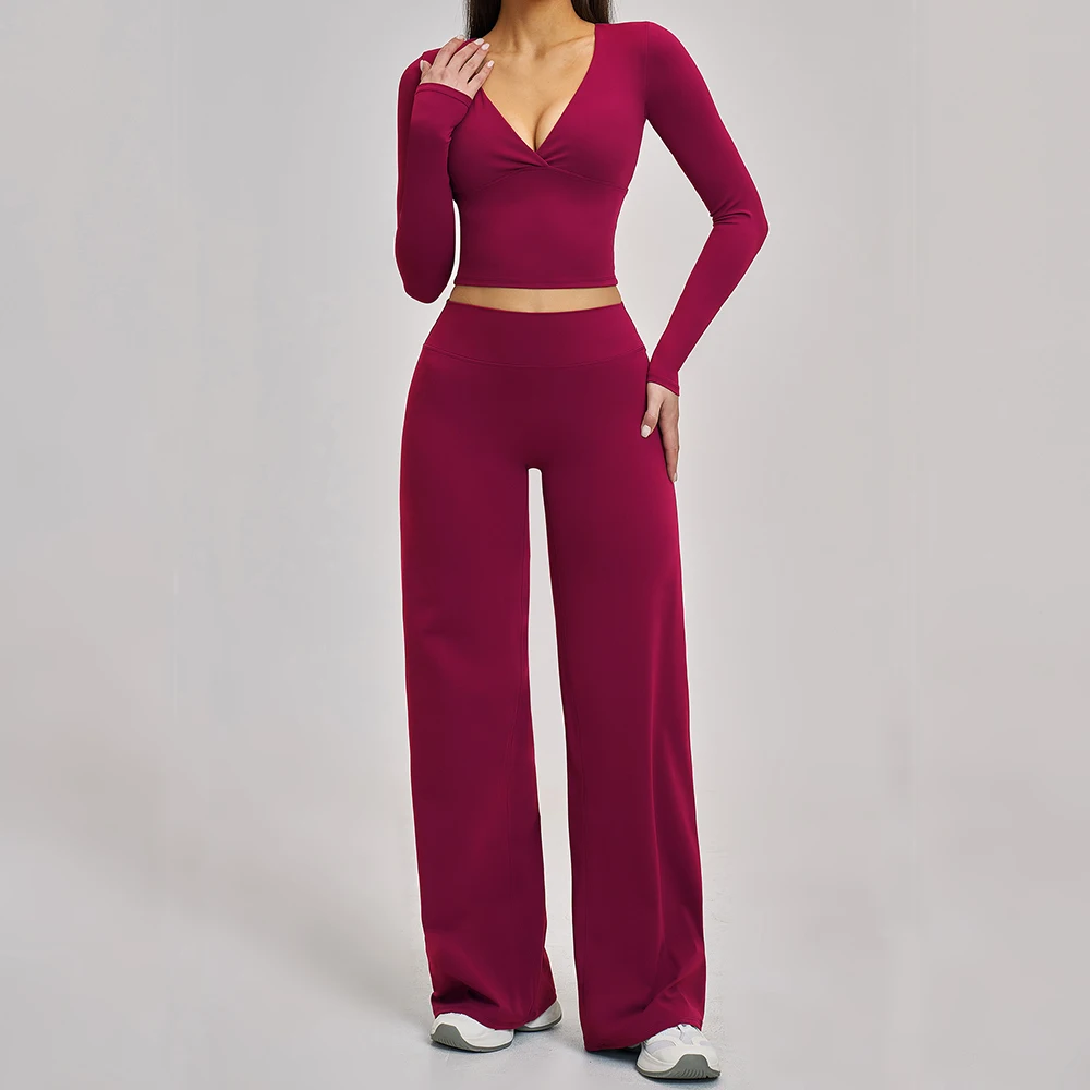 Ensemble de sport 2 pièces pour femme : survêtement de yoga, tenue de gym à manches longues, legging push-up, vêtements d'entraînement 1