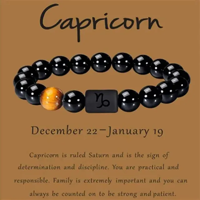 12 Constellation Zodiac Signs Beads Couples Bracelet Natural Black Onyx Stone Elastic Charm Bracelet for Women Men Birthday Gift 3