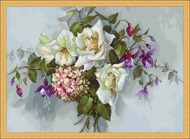 

Rose and Lantern Bouquet Counted Cross Stitch Kits, Chinese Embroidery Needlework Sets, 11CT, 14CT, 18CT, 25CT, 28CT DIY