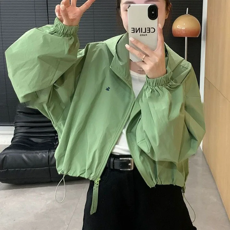 

Korean fashion hooded jacket women's coat loose outwear short jacket female long sleeve Women's Bomber Jackets Coat tops