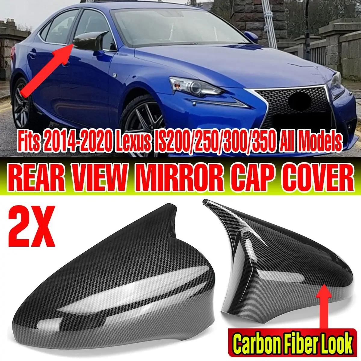 

Pair Car Side Rearview Mirror Cover Cap Shell Case For Lexus IS200 250 300 350 2014-2020 M Style Rear View Mirror Cover Cap