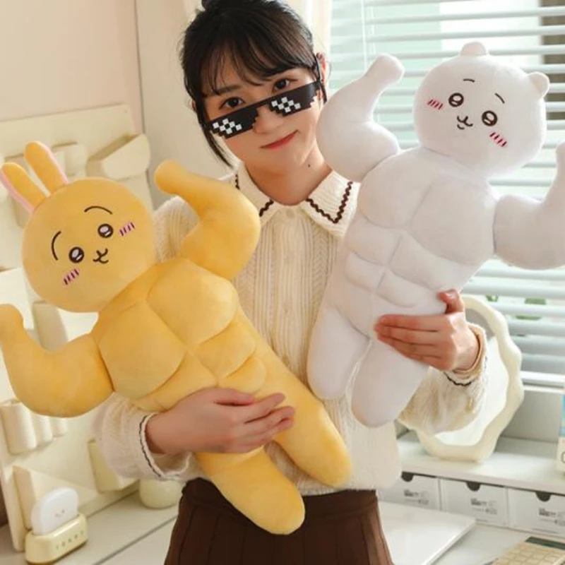 

50cm Hot Cartoon Muscle Chiikawa Usagi Anime Peripheral Plush Toy Boy Girl Throw Pillow Cushion Sofa Decoration Birthday Gift