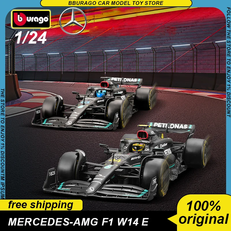 

Bburago 2023 1:24 Mercedes-Amg Bnez F1 W14 E Car #63 44 Diecast Model Formula Racing Hardbound Edition Alloy Luxury Vehicle Toys
