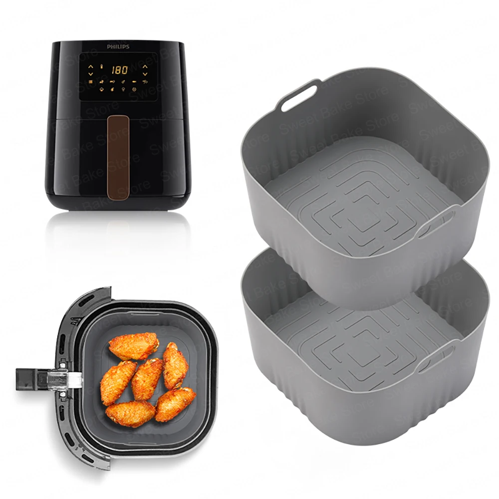 Air Fryer Accessories Air Fryer Liners 6Inch Reusable Square Air Fryer Silicone Liner Non-Stick Air Fryer Baking Basket Accessories For PHILIPS HD9252/HD9200/HD9255