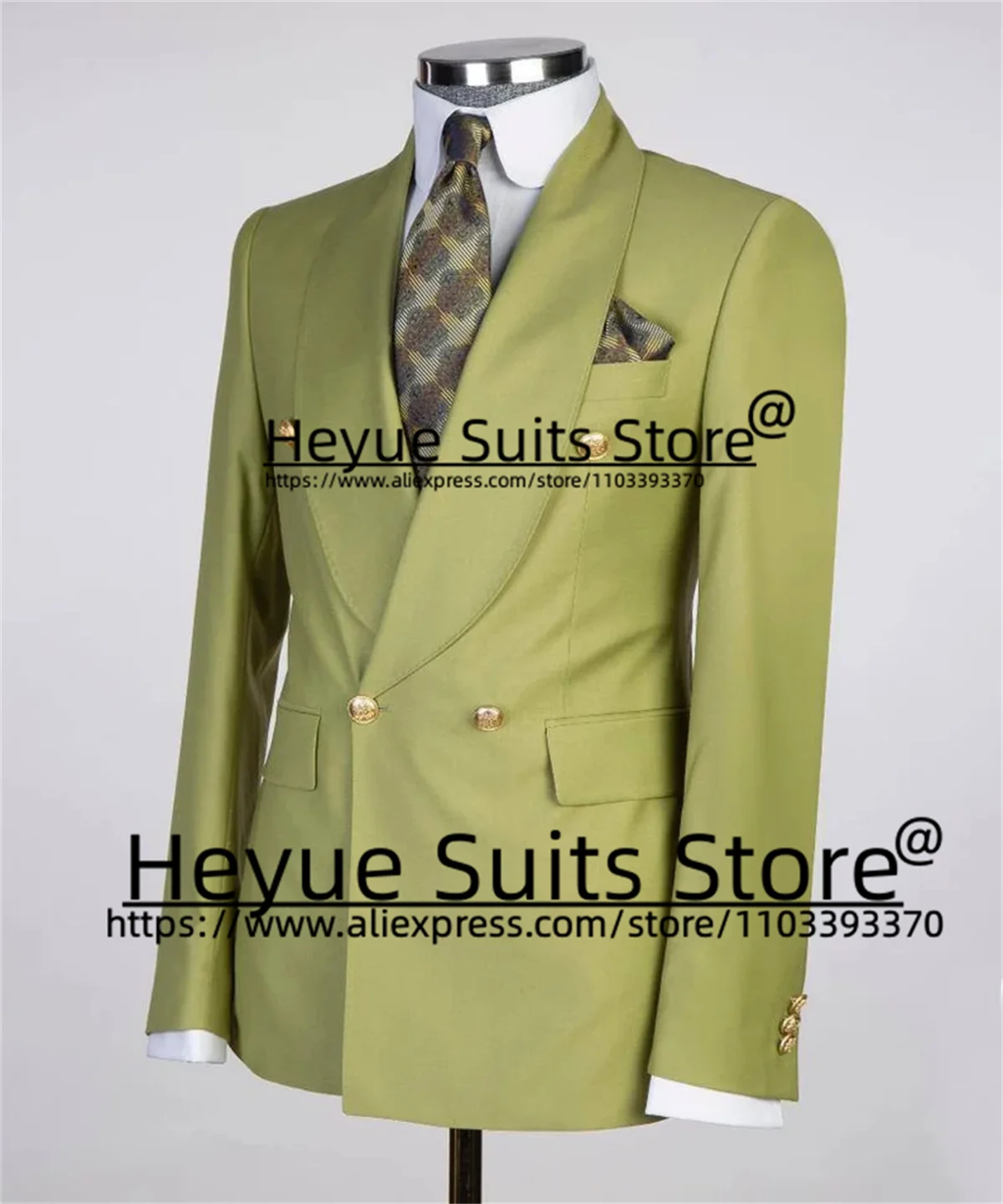 Luxuly Shawl Collar Double Breasted Wedding Suits For Men Custome Slim Fit Groom Tuxedos Prom 2 Pcs (Jacket+Pants)Costume Homme